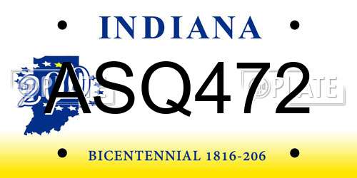 ASQ472 Indiana License Plate