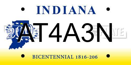 AT4A3N Indiana License Plate
