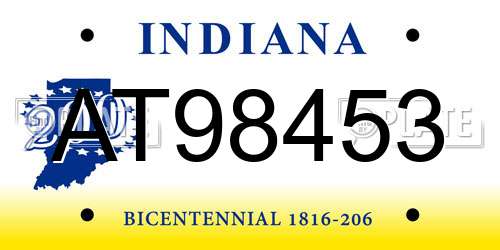 AT98453 Indiana License Plate