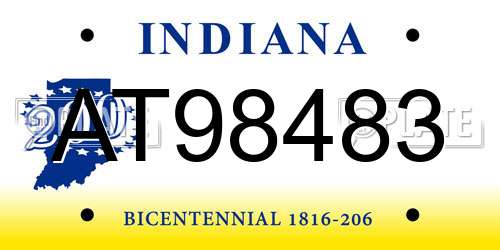 AT98483 Indiana License Plate