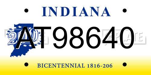 AT98640 Indiana License Plate