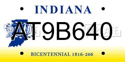 AT9B640 Indiana License Plate