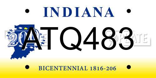 ATQ483 Indiana License Plate