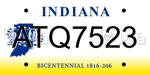 ATQ7523 Indiana License Plate