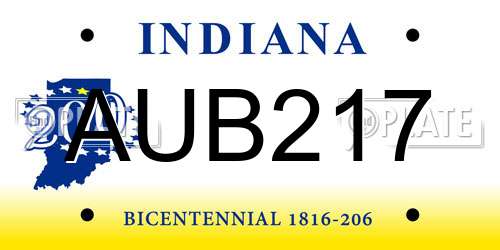 AUB217 Indiana License Plate