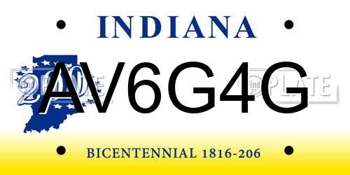 AV6G4G Indiana License Plate
