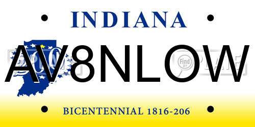 AV8NLOW Indiana License Plate