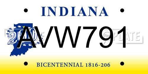 AVW791 Indiana License Plate