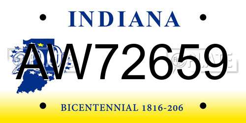 AW72659 Indiana License Plate
