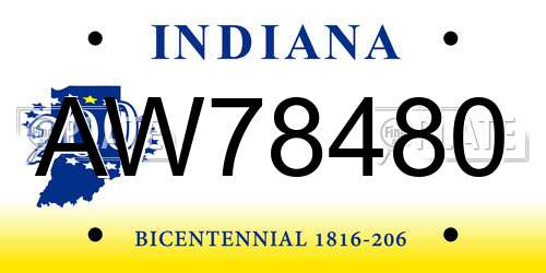 AW78480 Indiana License Plate