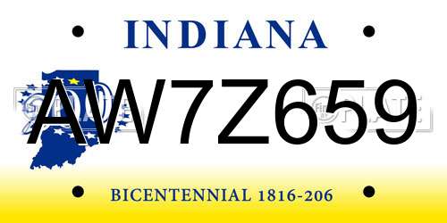 AW7Z659 Indiana License Plate
