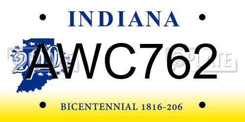 AWC762 Indiana License Plate