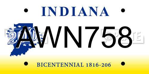 AWN758 Indiana License Plate