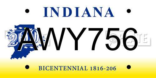 AWY756 Indiana License Plate