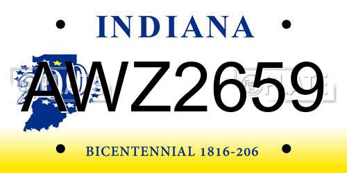 AWZ2659 Indiana License Plate