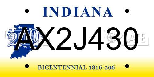 AX2J430 Indiana License Plate