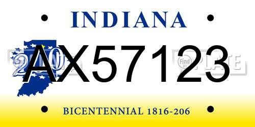 AX57123 Indiana License Plate