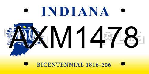 AXM1478 Indiana License Plate