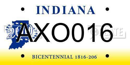 AXO016 Indiana License Plate