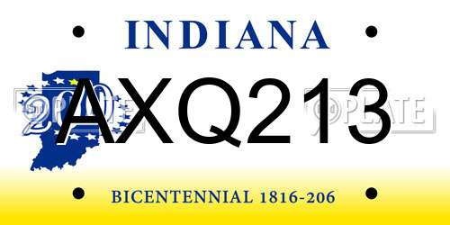 AXQ213 Indiana License Plate