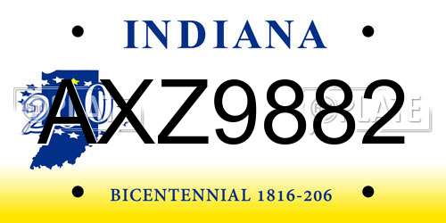 AXZ9882 Indiana License Plate