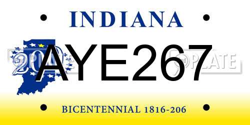 AYE267 Indiana License Plate