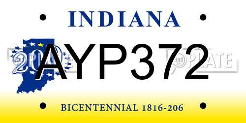 AYP372 Indiana License Plate