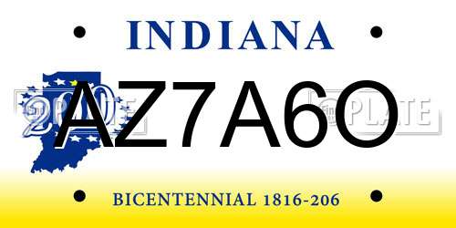 AZ7A6O Indiana License Plate