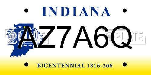 AZ7A6Q Indiana License Plate