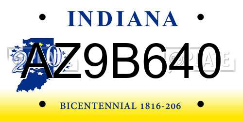 AZ9B640 Indiana License Plate