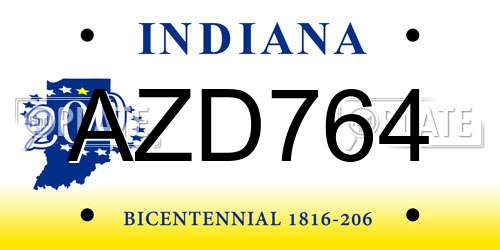 AZD764 Indiana License Plate
