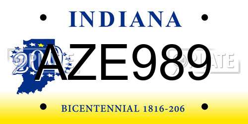 AZE989 Indiana License Plate