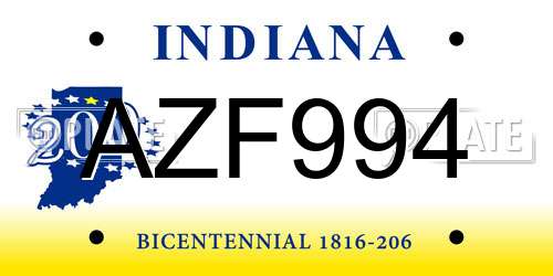 AZF994 Indiana License Plate
