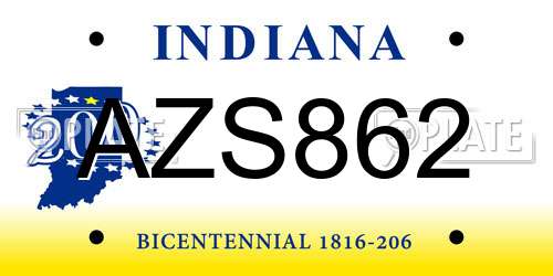 AZS862 Indiana License Plate
