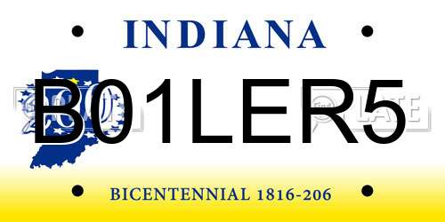 B01LER5 Indiana License Plate