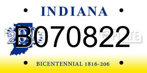 B070822 Indiana License Plate