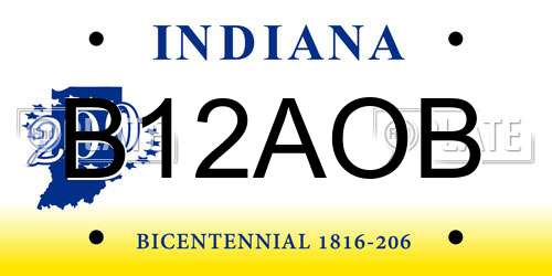 B12AOB Indiana License Plate