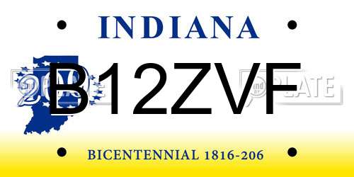 B12ZVF Indiana License Plate