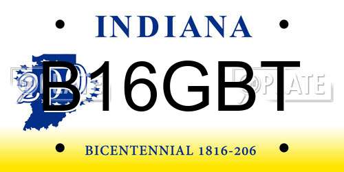 B16GBT Indiana License Plate