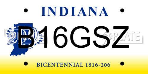 B16GSZ Indiana License Plate