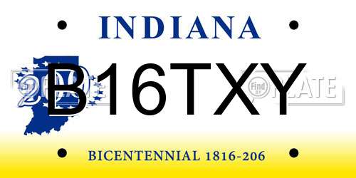 B16TXY Indiana License Plate