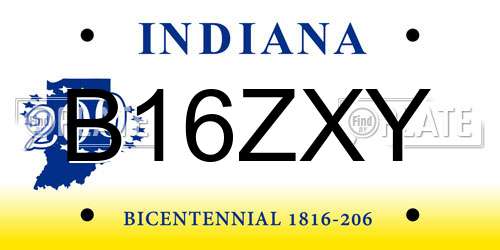 B16ZXY Indiana License Plate