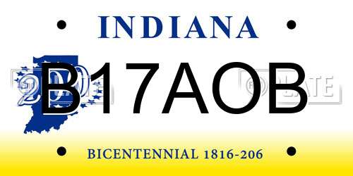 B17AOB Indiana License Plate