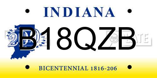 B18QZB Indiana License Plate