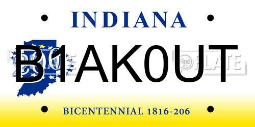 B1AK0UT Indiana License Plate