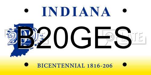 B20GES Indiana License Plate