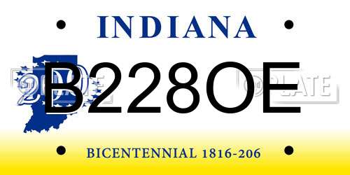 B228OE Indiana License Plate