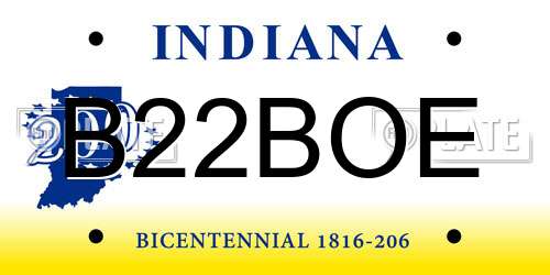 B22BOE Indiana License Plate