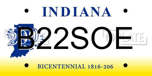B22SOE Indiana License Plate