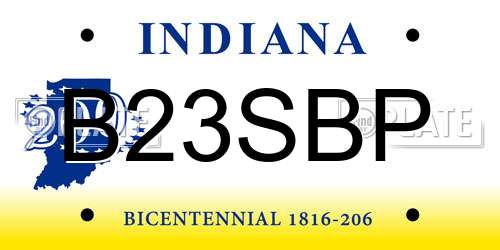 B23SBP Indiana License Plate